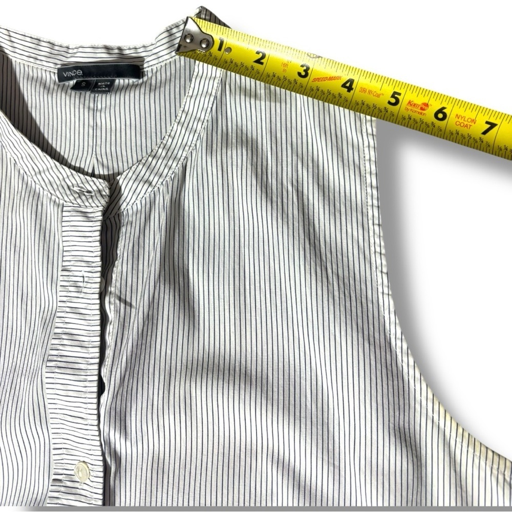 Vince White Pinstripe High Neck Button Down Side Slits Sleeveless Blouse/Tunic - Picture 10 of 16